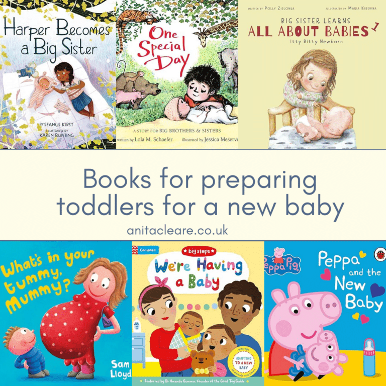 Montage of book covers of books for preparing toddlers for new babies