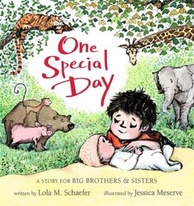 Book jacket of One Special Day by Lola Schaefer, one of our recommended books for preparing toddlers for new babies