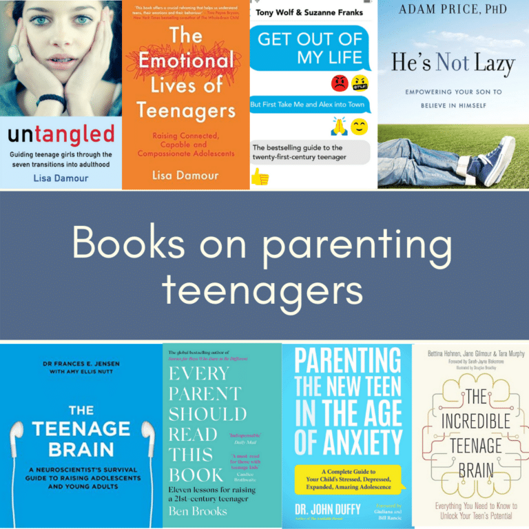 Montage of book jackets from our list of recommended books on parenting teenagers