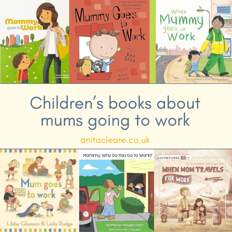 Montage of book covers showing storybooks for children about working mums