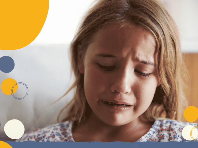 photo of upset child with caption 'Support for parents of children with anxiety'