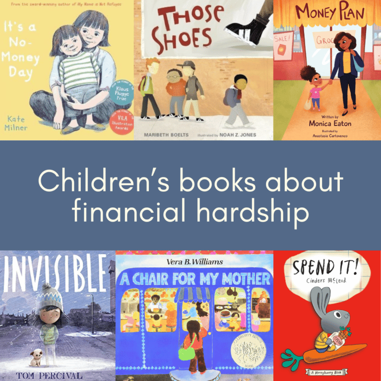 montage of six children's books about financial hardship