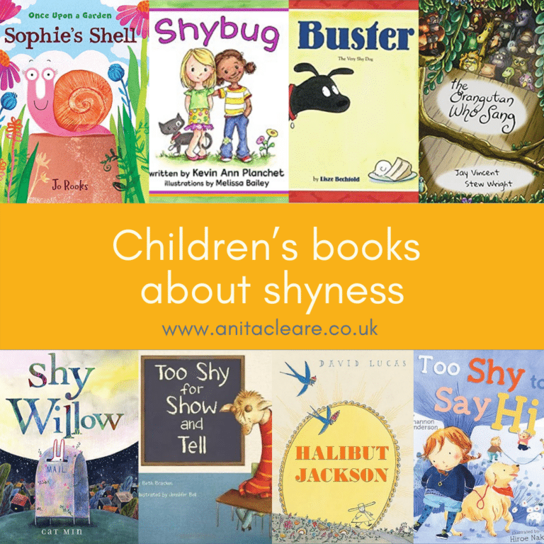 montage of 8 children's books about shyness