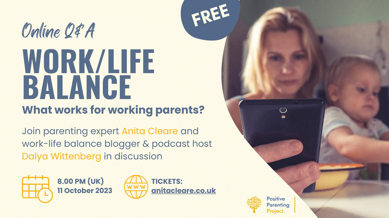 Flier for Work-Life Balance event with Dalya Wittenberg and Anita Cleare