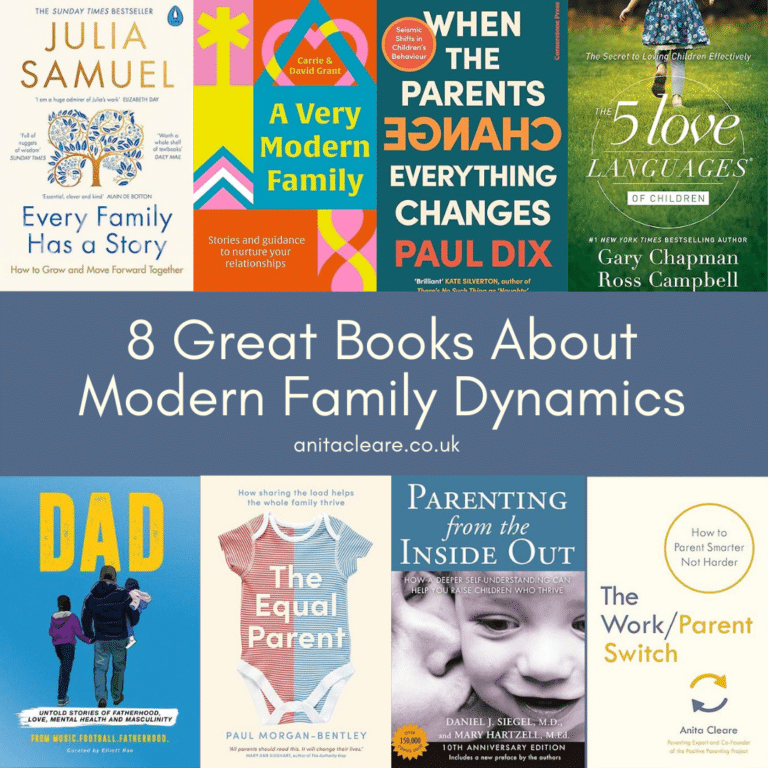 Montage of book covers of our recommended 8 great books about modern family dynamics
