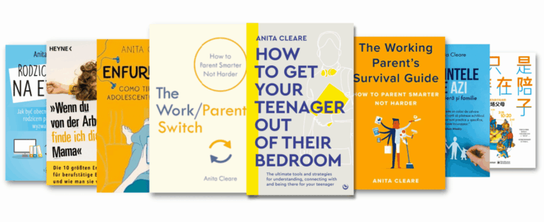 Montage of book jackets showing books by Anita Cleare parenting expert