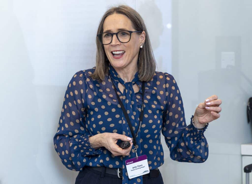 Photo of parenting expert Anita Cleare speaking